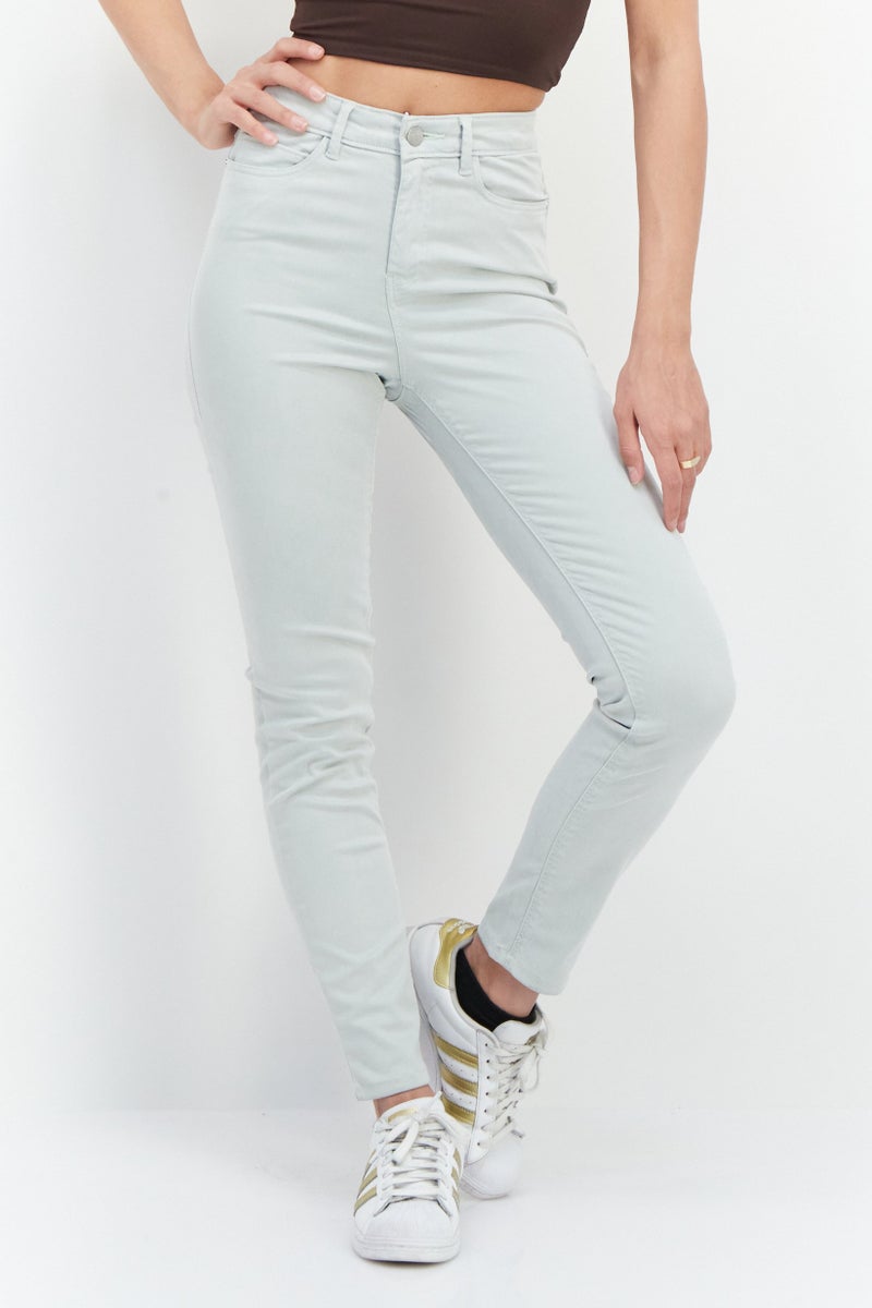 GUESS Women Skinny Fit Solid Denim Jeans, Mint Green - Image 1