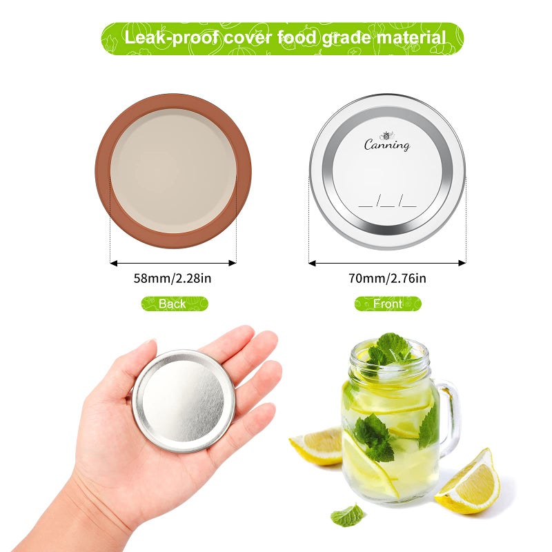 FENRIR 204pcs Regular Mouth Canning Lids, Canning Jar Lids for Ball, Kerr Jars, Split-Type Metal Mason Jar Lids for Canning, 100% Fit & Airtight 2.76" (70mm, Silver) - Image 2