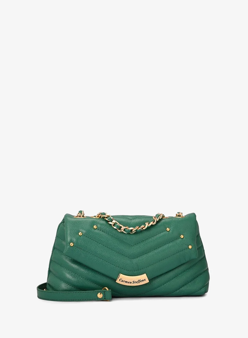Carmen Steffens Eucalyptus Green Quilted Leather Bag with Metal Application