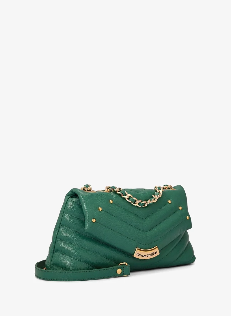 Carmen Steffens Eucalyptus Green Quilted Leather Bag with Metal Application
