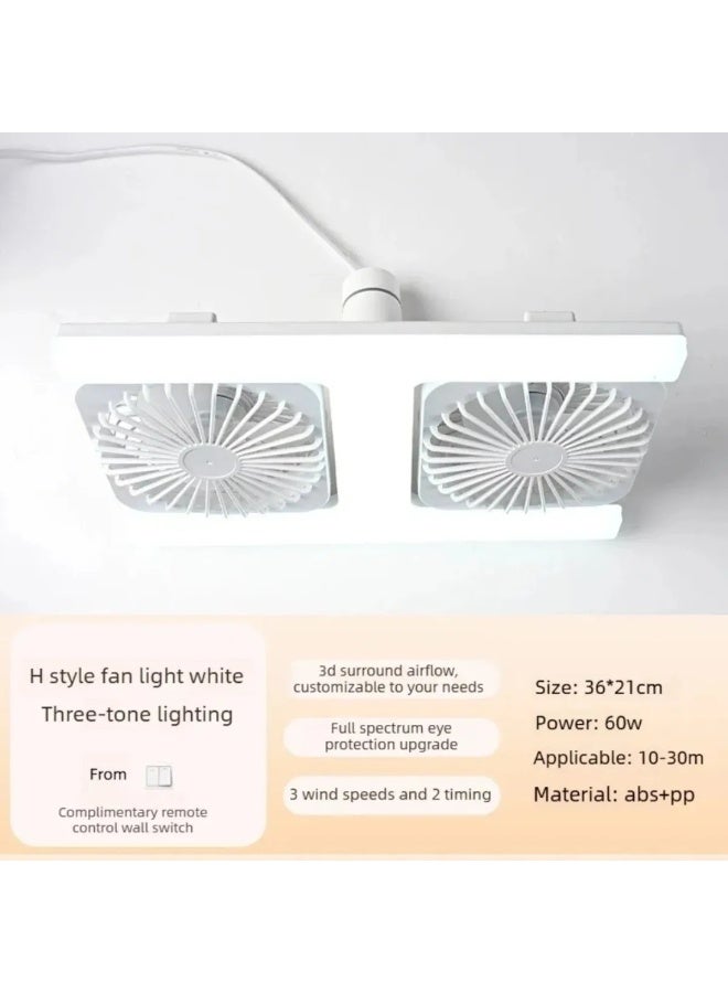 Dual Head Adjustable Angle E27 LED Ceiling Fan Light with Remote Control, Silent Operation - Image 3