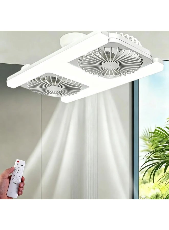 Dual Head Adjustable Angle E27 LED Ceiling Fan Light with Remote Control, Silent Operation - Image 1