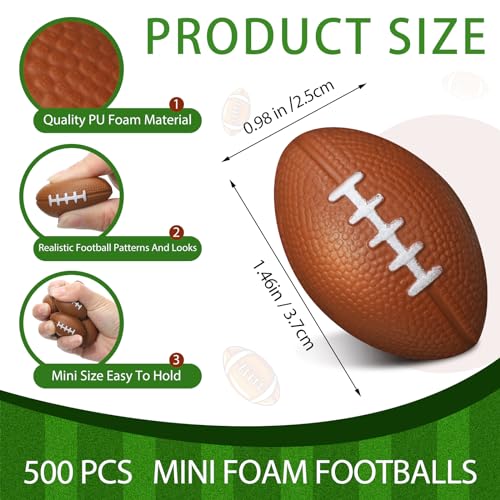 Civaner 500 Pcs Mini Foam Footballs for Adults 146 x 098 Inch Small Football Stress Balls Sports Fidget Ball for School Carnival Game Decoration Party Favor Stress Relief ToysLight Brown - Image 5