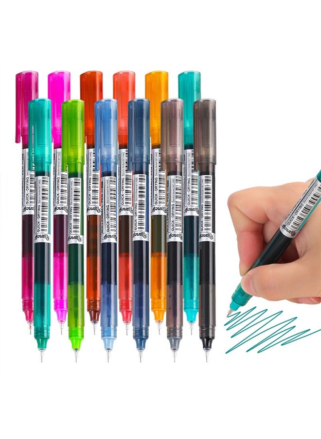 ريانسي مجموعة أقلام حبر سائل 12 لون – سن رفيع 0.5 مم، كتابة سلسة بألوان زاهية، تصميم شفاف للطلاب والمكتب - Image 1
