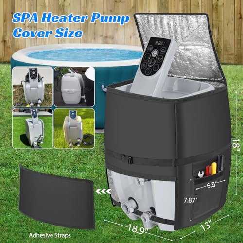 bespeur Hot Tub Spa Heater Pump Cover,18.9" D x 13" W x 18" H Waterproof 600D Oxford Fabric Aluminum Film Insulated Cover,Inflatable Hot Tub Spa Heater Pump,Easy Installation with Zipper,Black,Square - Image 3