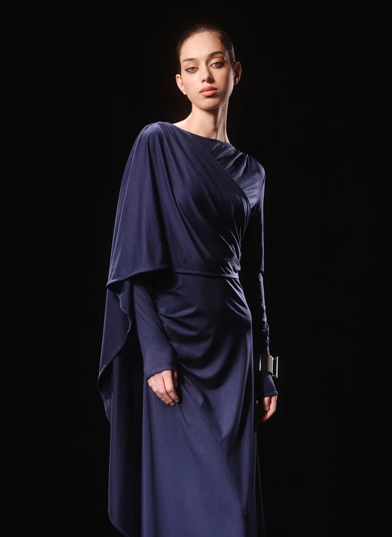 Lichi  Jersey maxi dress with one-shoulder cape for Women | Best Price UAE