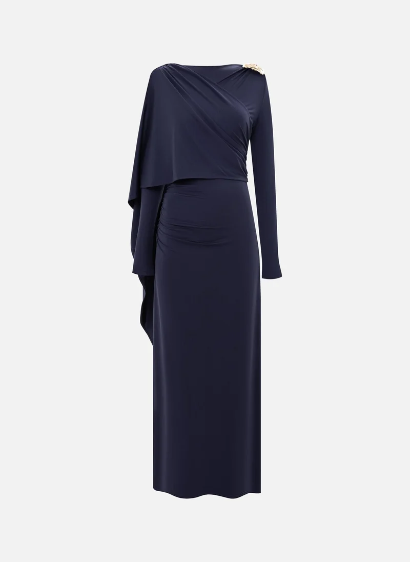 Lichi  Jersey maxi dress with one-shoulder cape for Women | Best Price UAE