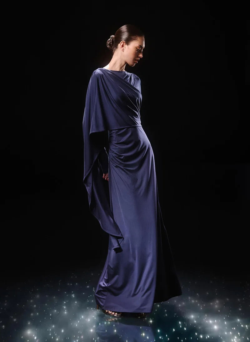 Lichi  Jersey maxi dress with one-shoulder cape for Women | Best Price UAE