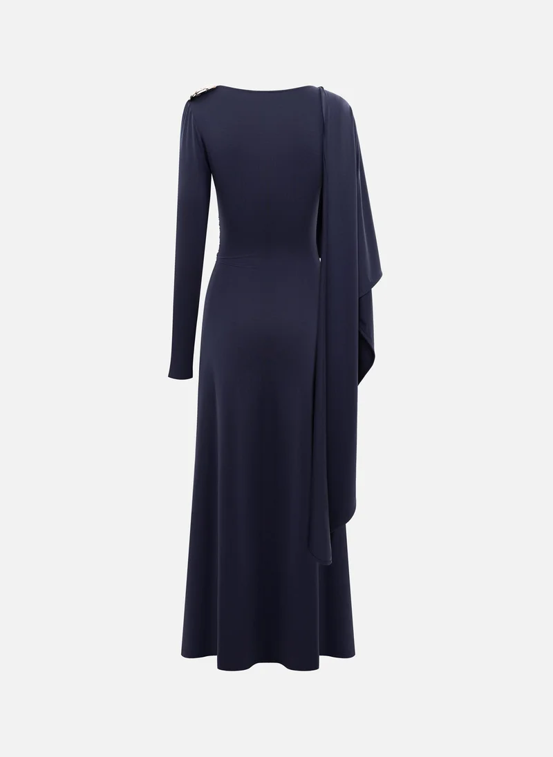 Lichi  Jersey maxi dress with one-shoulder cape for Women | Best Price UAE