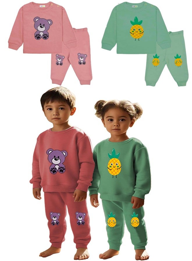 Toddylon ملابس أطفال حديثي الولادة من توديلون، قطن، بقصة عادية، تيشيرت وبنطال | ملابس | طقم تيشيرت وبيجامات | بدلة رياضية للأطفال (وردي وأخضر فستقي، 18-24 شهرًا) - Image 1