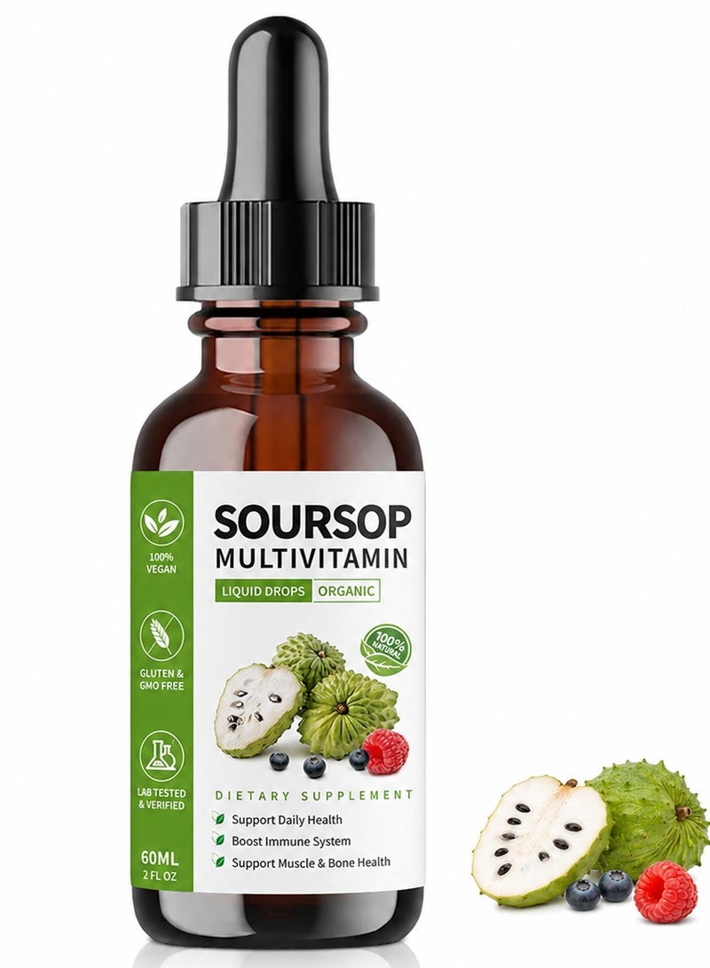 Multivitamin Graviola Soursop Bitters Liquid Drops, 5000mg Soursop Fruit & Leaf Extract + 10 Bitters Botanicals for Immune Support Digestive Health Antioxidant Boost丨 Vegan (2 Fl Oz) - Image 1