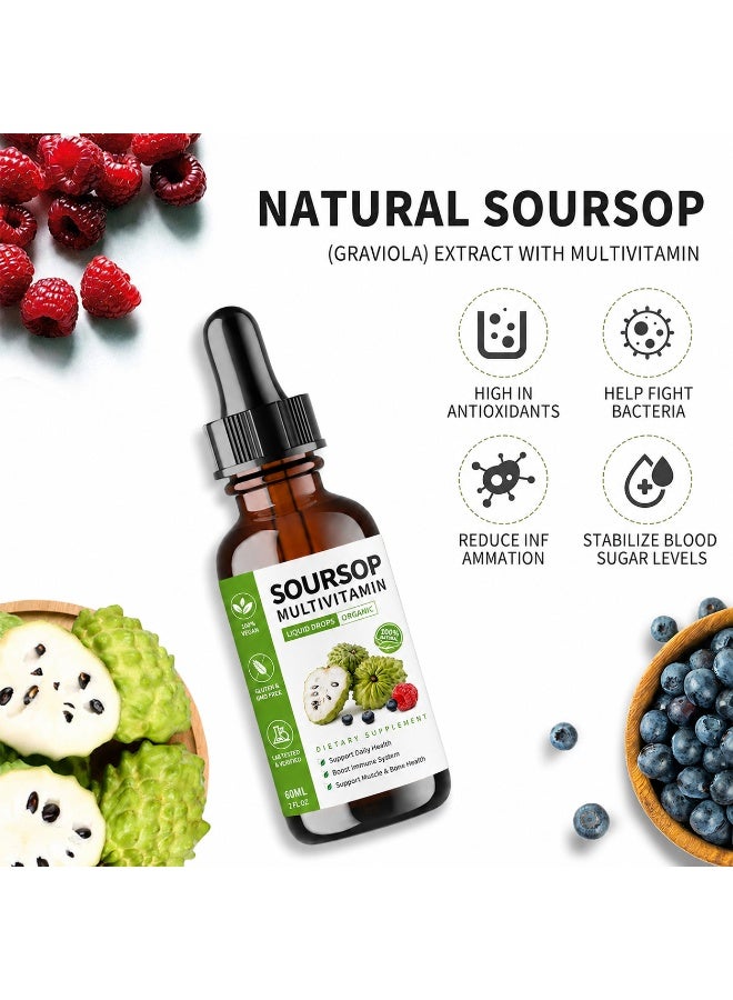 Multivitamin Graviola Soursop Bitters Liquid Drops, 5000mg Soursop Fruit & Leaf Extract + 10 Bitters Botanicals for Immune Support Digestive Health Antioxidant Boost丨 Vegan (2 Fl Oz) - Image 4