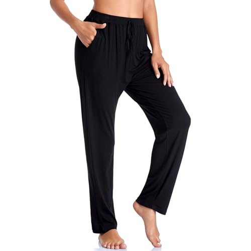Envlon Yoga Pants for Women Loose Exercise Pants with Pockets Lightweight Comfy Walking Pants Casual Active Workout Joggers Black - Image 2