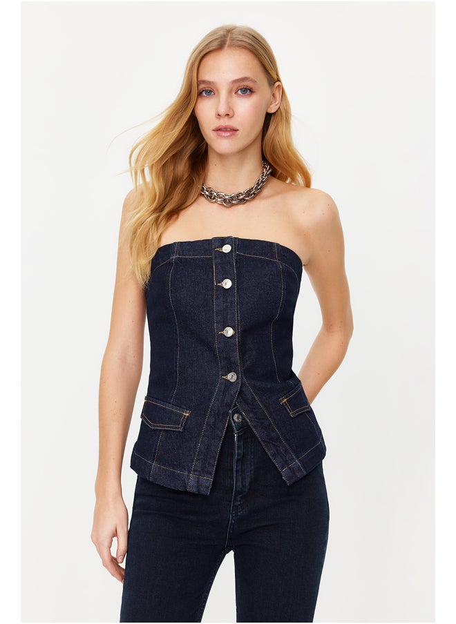 Blue Front Buttoned Strapless Denim Bustier TWOSS24BS00005 - pzsku/Z3F4FBAB77DCF37BC2926Z/45/_/1730941978/1e91a65b-8c1b-42e9-a722-38fb9b6a4fbc