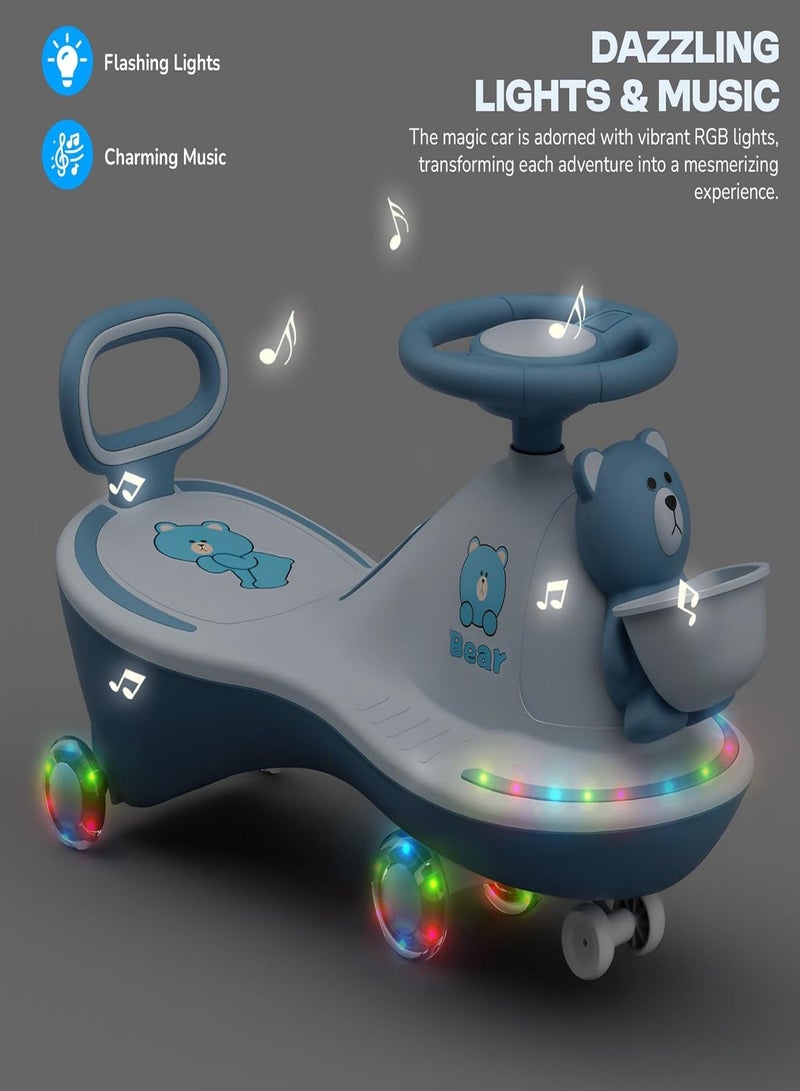 متجر 7 سيارة ركوب أطفال السحرية على شكل دب – سيارة متأرجحة تويسترماجيك سحرية مزودة بأضواء ملونة وموسيقى – لعبة توازن وهزازة بعجلات دوّارة صامتة وتصميم آمن بمقود سهل التحكم ومسند خلفي مريح - Image 4