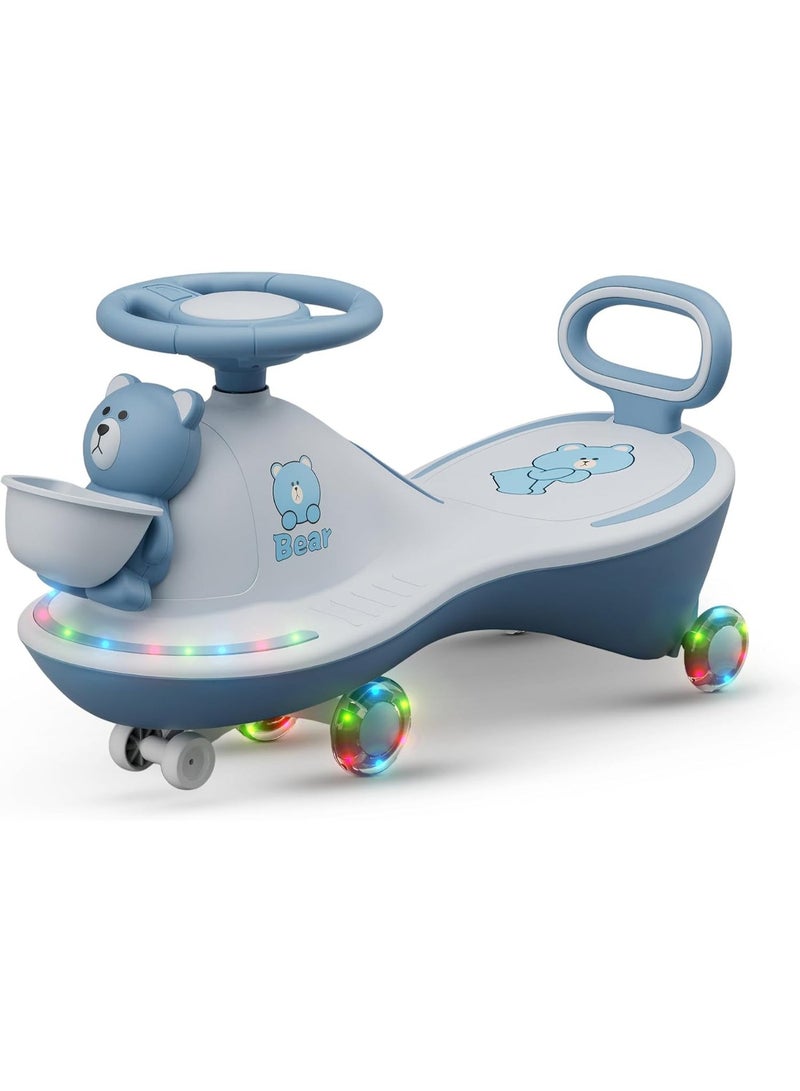 متجر 7 سيارة ركوب أطفال السحرية على شكل دب – سيارة متأرجحة تويسترماجيك سحرية مزودة بأضواء ملونة وموسيقى – لعبة توازن وهزازة بعجلات دوّارة صامتة وتصميم آمن بمقود سهل التحكم ومسند خلفي مريح - Image 1