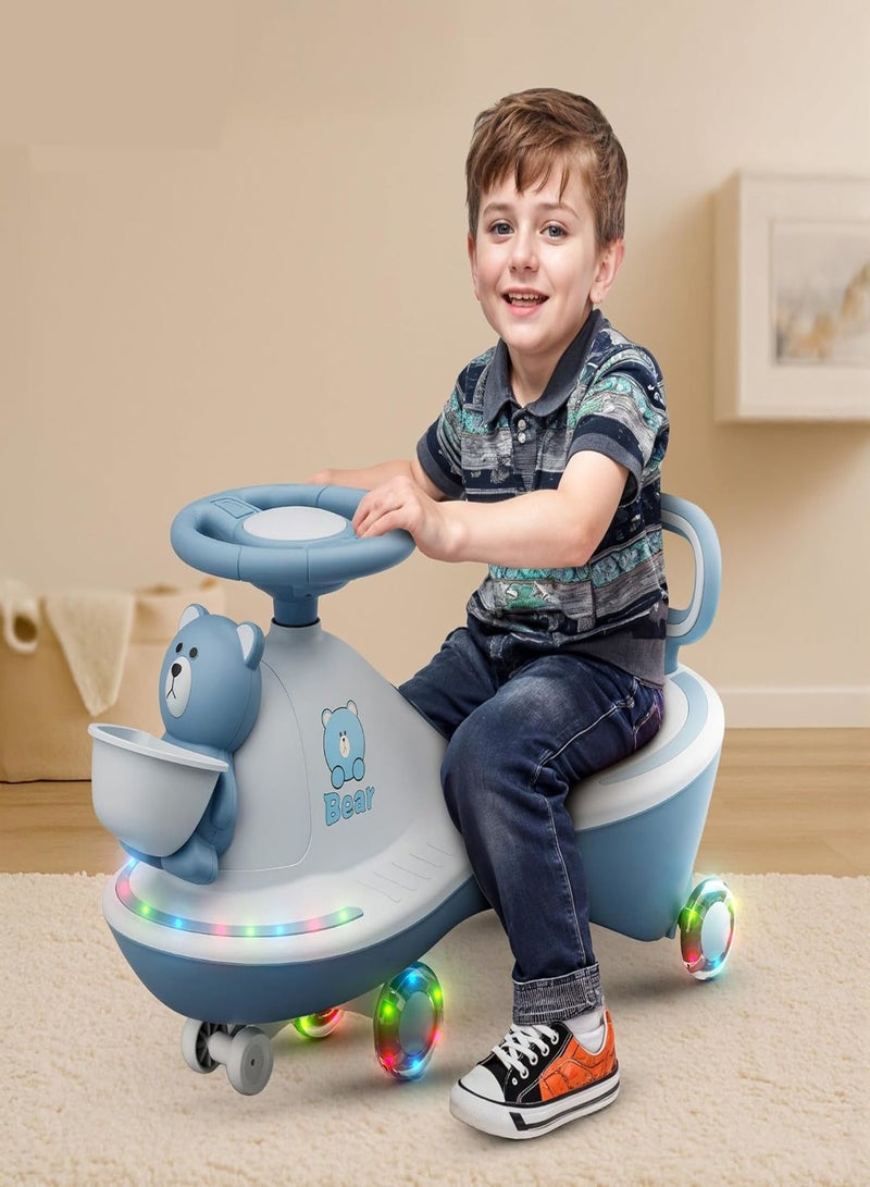متجر 7 سيارة ركوب أطفال السحرية على شكل دب – سيارة متأرجحة تويسترماجيك سحرية مزودة بأضواء ملونة وموسيقى – لعبة توازن وهزازة بعجلات دوّارة صامتة وتصميم آمن بمقود سهل التحكم ومسند خلفي مريح - Image 3