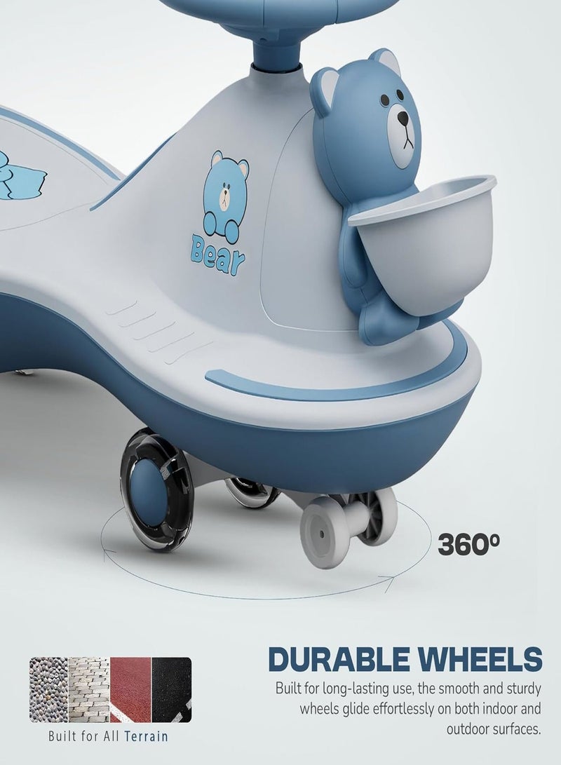 متجر 7 سيارة ركوب أطفال السحرية على شكل دب – سيارة متأرجحة تويسترماجيك سحرية مزودة بأضواء ملونة وموسيقى – لعبة توازن وهزازة بعجلات دوّارة صامتة وتصميم آمن بمقود سهل التحكم ومسند خلفي مريح - Image 5