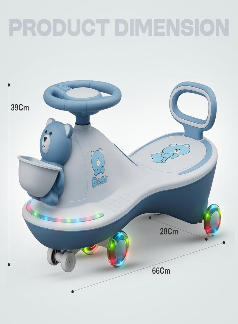 متجر 7 سيارة ركوب أطفال السحرية على شكل دب – سيارة متأرجحة تويسترماجيك سحرية مزودة بأضواء ملونة وموسيقى – لعبة توازن وهزازة بعجلات دوّارة صامتة وتصميم آمن بمقود سهل التحكم ومسند خلفي مريح - Image 2
