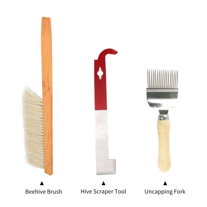 Beekeeping Tools Kit: Stainless Steel & Plastic Hive Scraper - Gentle On Bees Beehive Brush for New Beekeepers, Outdoor Honey Harvesting - Image 1