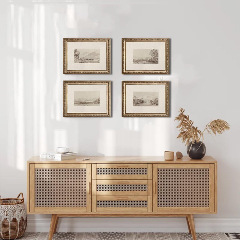 uniro Neutral Wall Art for Home Decor, Farmhouse Landscape Sketch Wall Painting Canvas Prints, Rustic Nature Oil Painting, Antique Moody Neutral Landscape Aesthetic Wall Decor Vintage Art Pictures for Bedroom Bathroom Decor( 8" x 10"-UNFRAMED) - Image 2