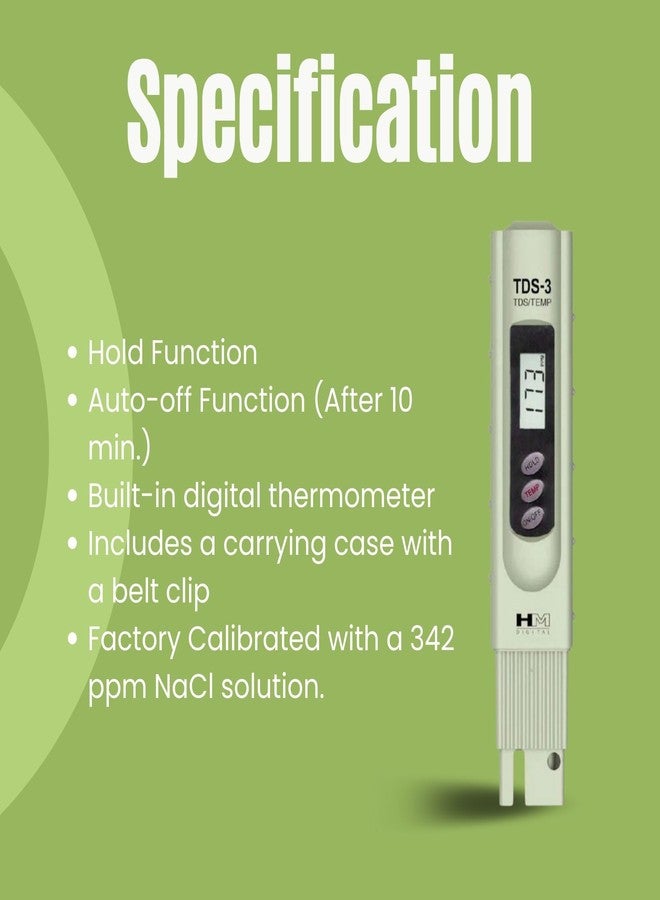 HM Digital TDS-3 Handheld TDS Meter with Carrying Case - Image 4