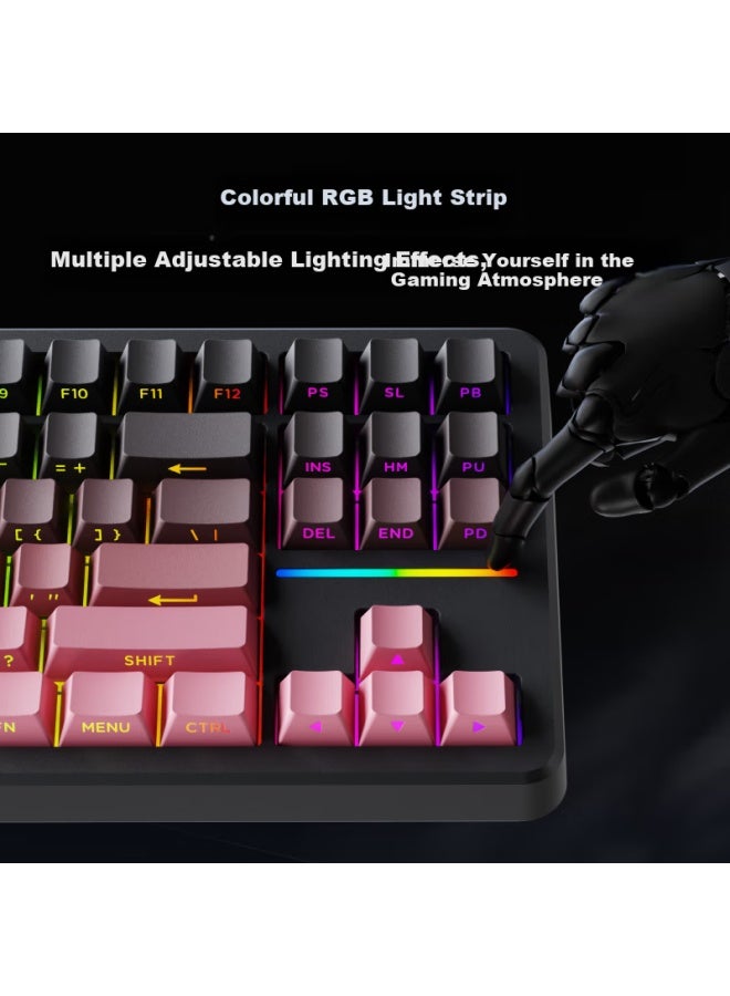 Eweadn X87 Ultra Wireless Mechanical Keyboard With Wired And Bluetooth Tri-mode Gasket Customization, 5-layer Fill, Side Engraving, High Aesthetic Value For Gaming, E-sports, And Office Use - Blackberry Pink Side Engraved Cloud Moss Switch - Image 5