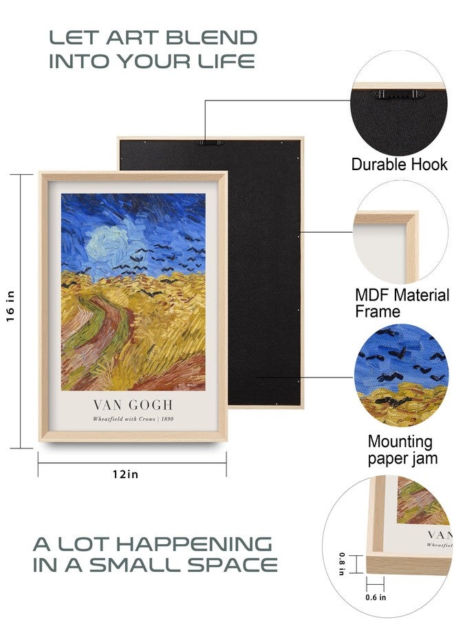 HesenDot Van Gogh Framed Wall Art Set of 3, 12x16 Inch Canvas Prints, Wheatfield, Sunflowers, Landscape Paintings, Vintage Artwork Posters Home Decoration for Living Room Bedroom Gallery Office - Image 3