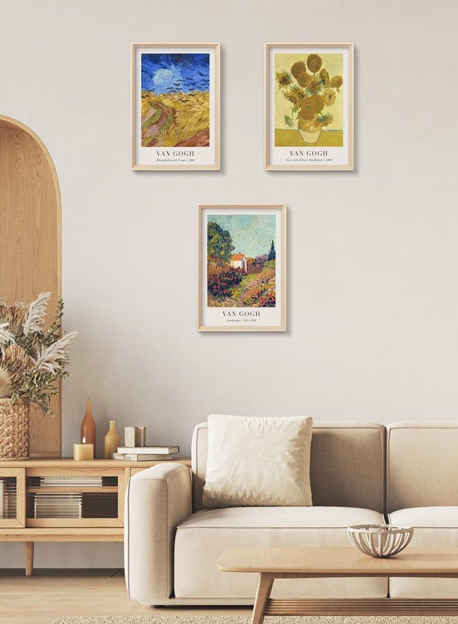 HesenDot Van Gogh Framed Wall Art Set of 3, 12x16 Inch Canvas Prints, Wheatfield, Sunflowers, Landscape Paintings, Vintage Artwork Posters Home Decoration for Living Room Bedroom Gallery Office - Image 4