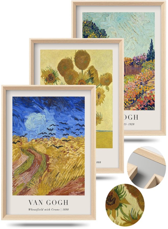 HesenDot Van Gogh Framed Wall Art Set of 3, 12x16 Inch Canvas Prints, Wheatfield, Sunflowers, Landscape Paintings, Vintage Artwork Posters Home Decoration for Living Room Bedroom Gallery Office - Image 1