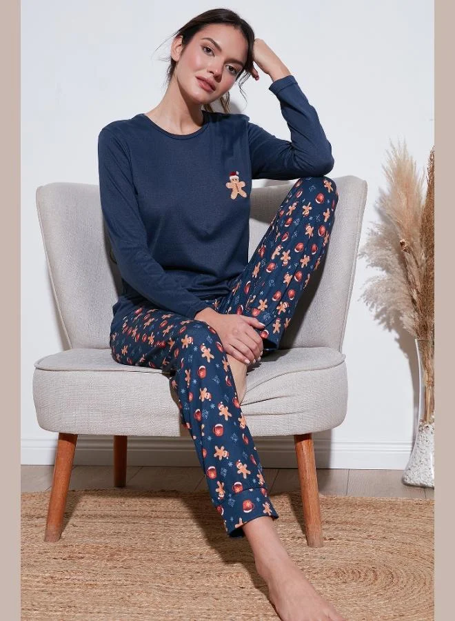 ليلا طقم بيجامة نسائي ليلا بقصة عادية وخصر مطاطي ورقبة دائرية