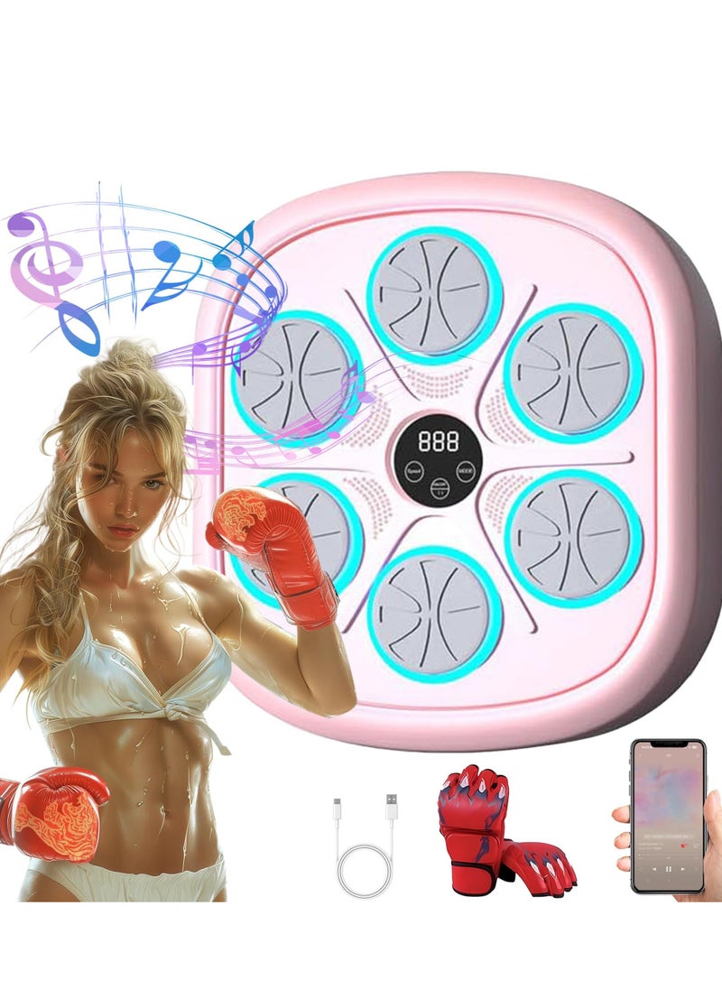 XiuWoo Boxing Machine Pink Boxing Music Workout Machine Music Boxing Machine with Gloves, Wall Mounted Smart Music Boxing Machine Pink, Music Boxing Machine Pink Workout Boxing Punching Machine, pink  - Image 1