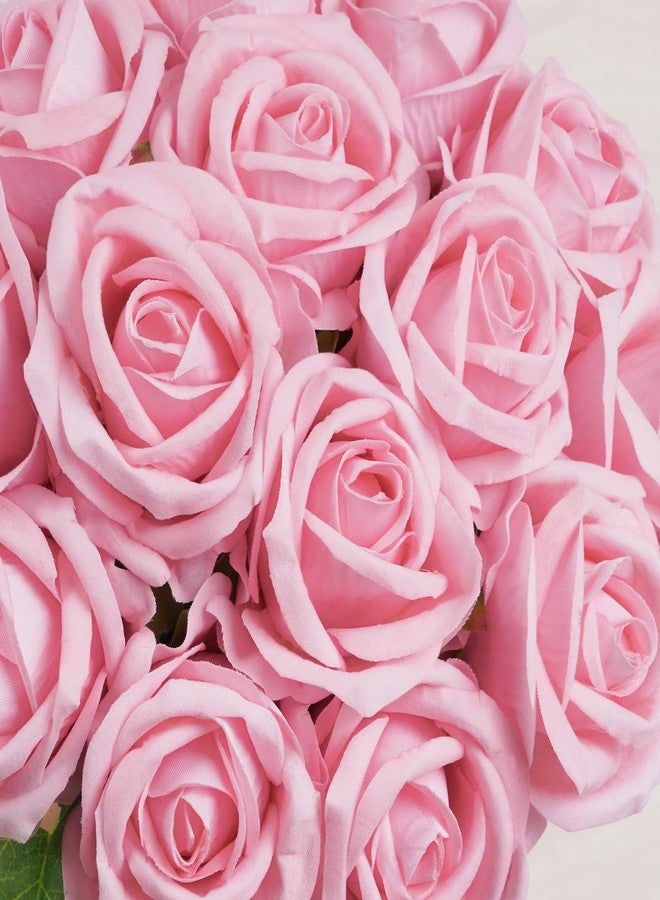 BLEUM CADE ٥٠ وردة وردية اصطناعية، ورود مخملية بملمس طبيعي، باقة ورود اصطناعية بسيقان طويلة لتزيين حفلات الزفاف وعيد الحب. - Image 4
