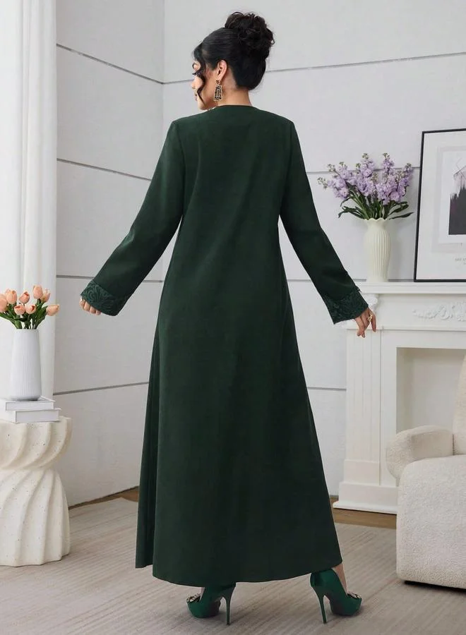 Take Two Green A-Line Jalabiya With Lace Trim
