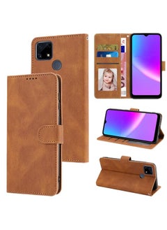 HuHa Case Cover For Realme C25 / C15 / C12 Fantasy Skin-feel Calfskin Texture Leather Phone Case Brown 