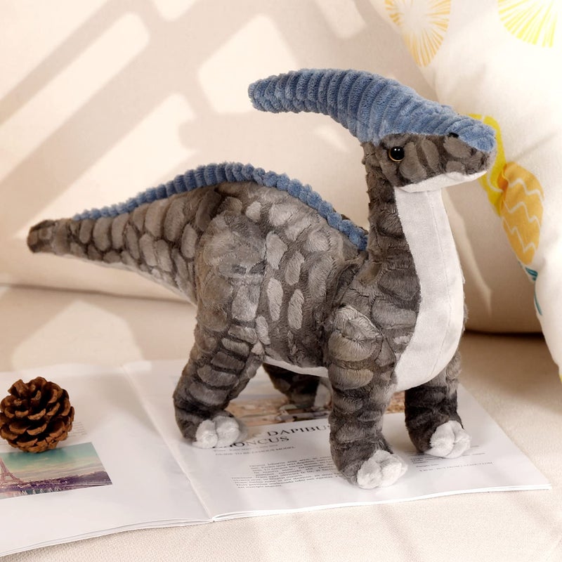 AULUDA Dinosaur Plush Toy, 16" Parasaurolophus Stuffed Animal Throw Plushie Pillow Doll, Soft Grey Fluffy Friend Hugging Cushion - Present for Every Age & Occasion - Image 3