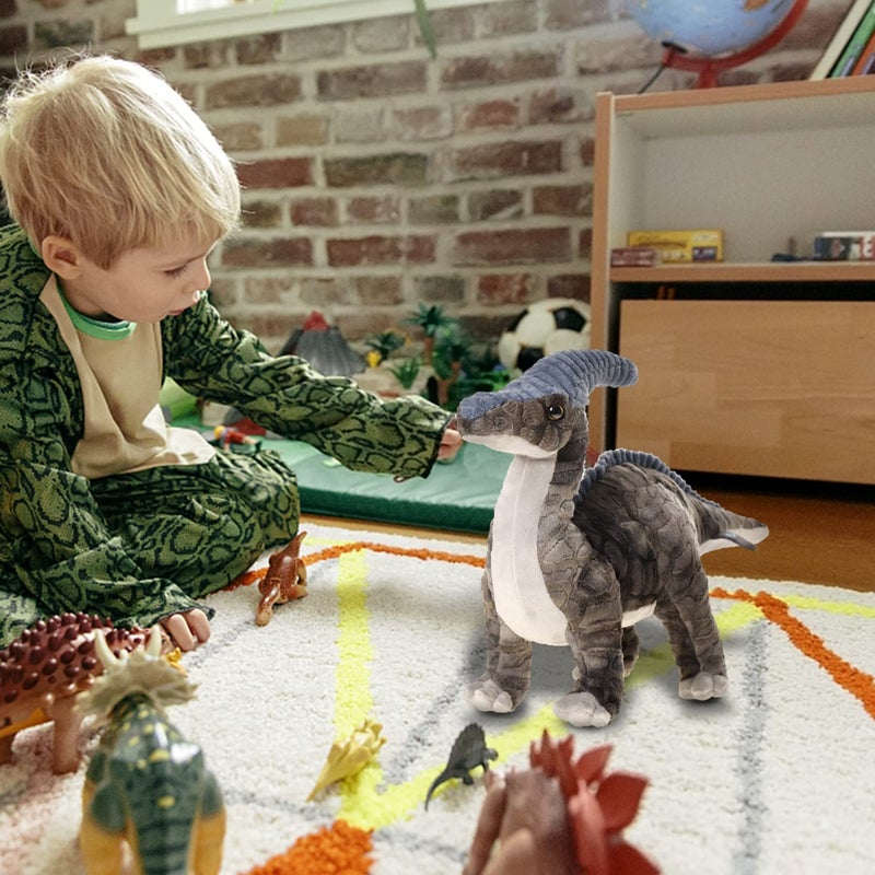 AULUDA Dinosaur Plush Toy, 16" Parasaurolophus Stuffed Animal Throw Plushie Pillow Doll, Soft Grey Fluffy Friend Hugging Cushion - Present for Every Age & Occasion - Image 4