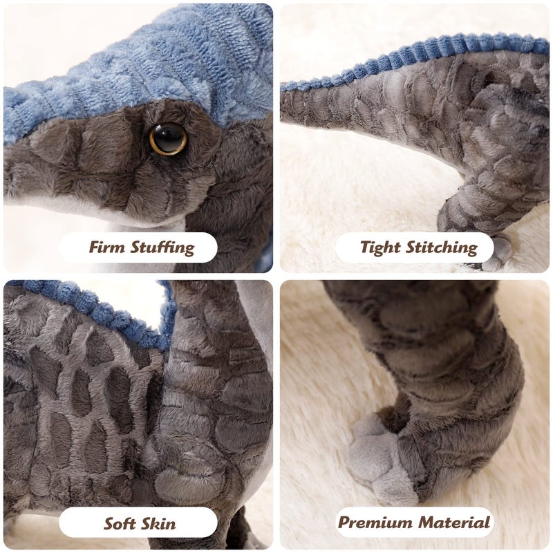AULUDA Dinosaur Plush Toy, 16" Parasaurolophus Stuffed Animal Throw Plushie Pillow Doll, Soft Grey Fluffy Friend Hugging Cushion - Present for Every Age & Occasion - Image 5