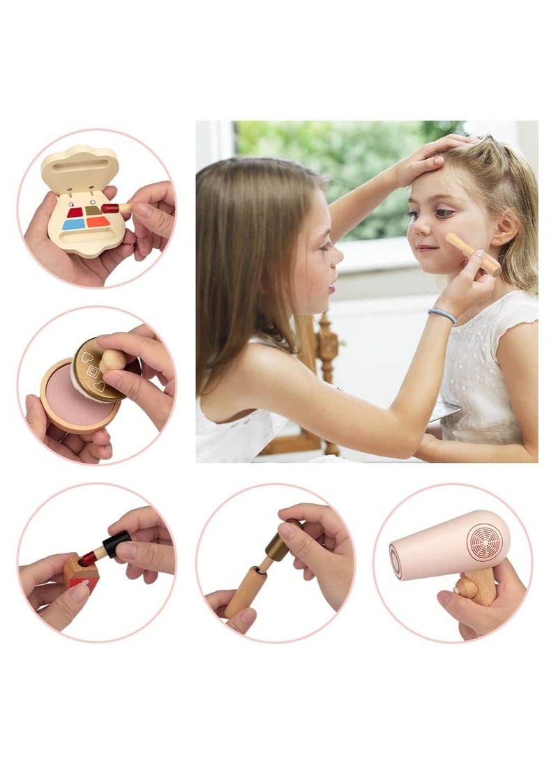 YelaJoy - Wooden Makeup Toys Pretend Play Makeup Kit Beautiful Vanity Salon for Girls - Image 1