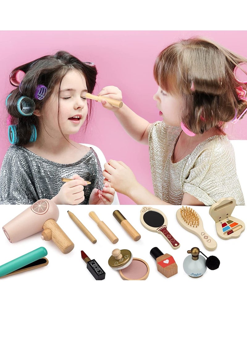 YelaJoy - Wooden Makeup Toys Pretend Play Makeup Kit Beautiful Vanity Salon for Girls - Image 1