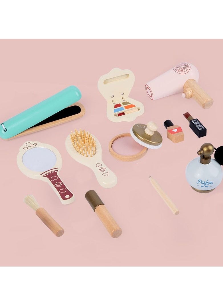 YelaJoy - Wooden Makeup Toys Pretend Play Makeup Kit Beautiful Vanity Salon for Girls - Image 1