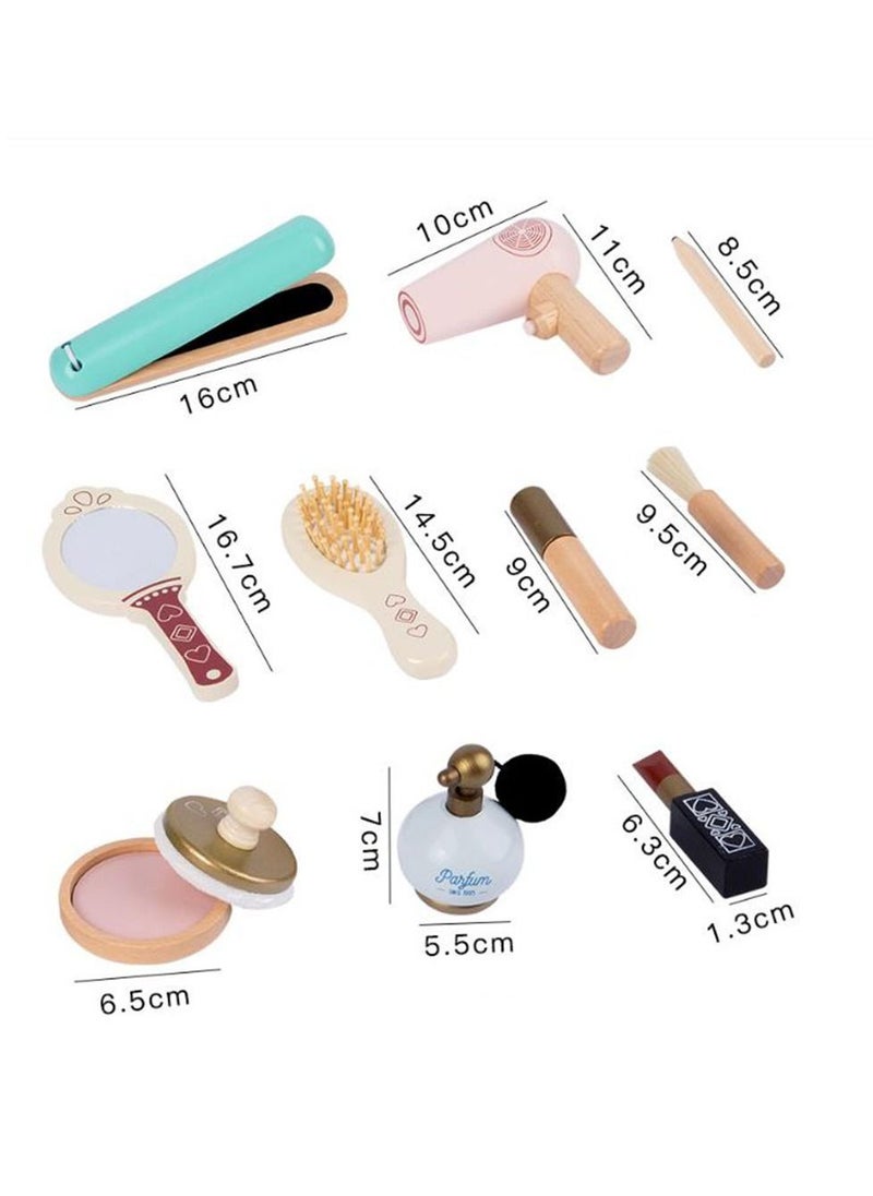 YelaJoy - Wooden Makeup Toys Pretend Play Makeup Kit Beautiful Vanity Salon for Girls - Image 1