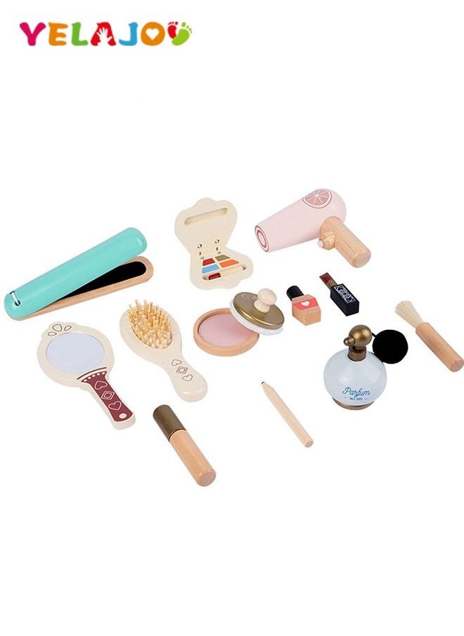 YelaJoy - Wooden Makeup Toys Pretend Play Makeup Kit Beautiful Vanity Salon for Girls - Image 1
