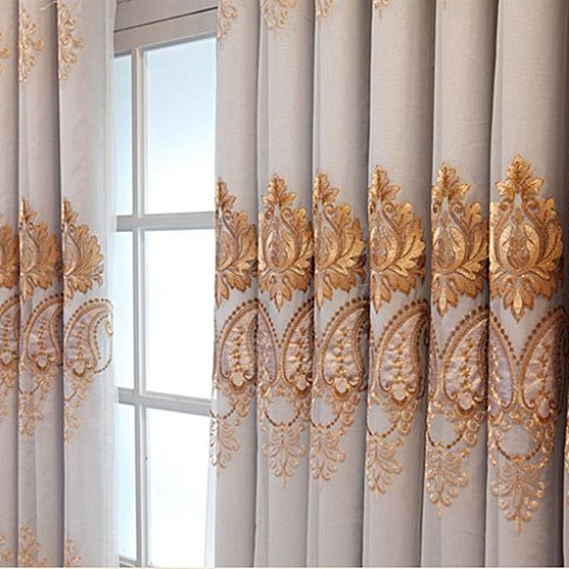 Amidoudou 1 Pair European Double Layer Curtains with Valances for Living Room Bedroom Luxury Embroidered Curtains (Grey,63x96 Inch) - Image 3