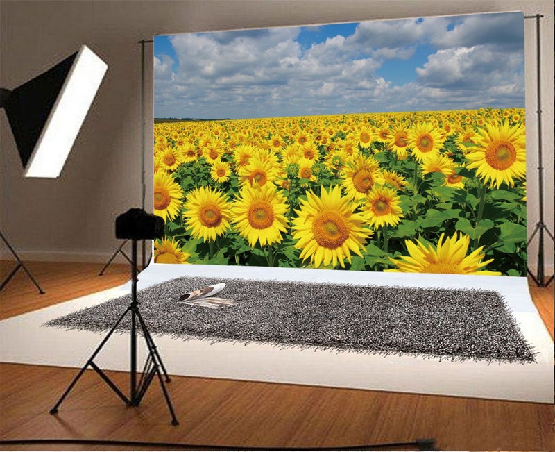 AOFOTO 5x3ft Spring Sunflowers Backdrop Natural Yellow Flowers Field Rural Ranch Background for Wedding Idyllic Countryside Farmland Photography Backdrop Kid Child Art Portrait Photo Studio Props - Image 2