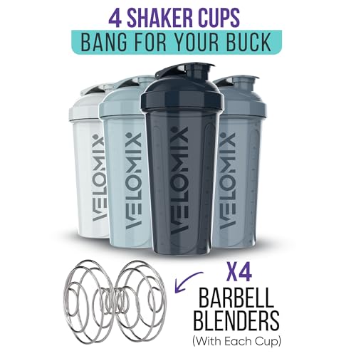 VELOMIX -4 PACK 28 Oz Protein Shaker Bottle for Protein Mixes - 4x Wire Whisk | Leak Proof Shaker Cups for Protein Shakes | Protein Shaker Bottle Pack | Protein Shake Cup (Aqua Depths) - Image 3
