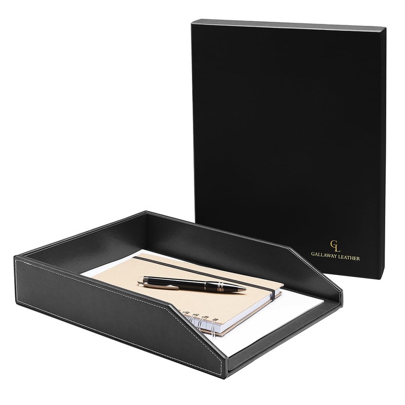 Gallaway Leather Letter Tray Desk Organizer - Paper Tray for Desk,PU Leather Tray Perfect for Office Organization, Document Holder Fits A4 Paper, Stackable Drawers for Extra Desk Storage. (Black) - Image 5