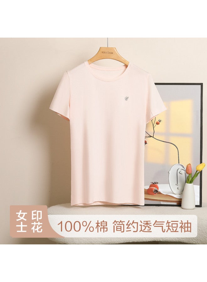 Red Bean Women'S Pure Cotton Short-Sleeve T-Shirt, Summer Solid Color Top, Breathable Round-Neck Tee For Layering - Image 2