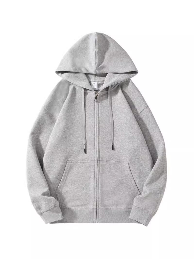 300G Fabric Cotton Single Zipper Hooded Sweater Cardigan Shoulder Loose Version Casual Printable Logo - Image 3