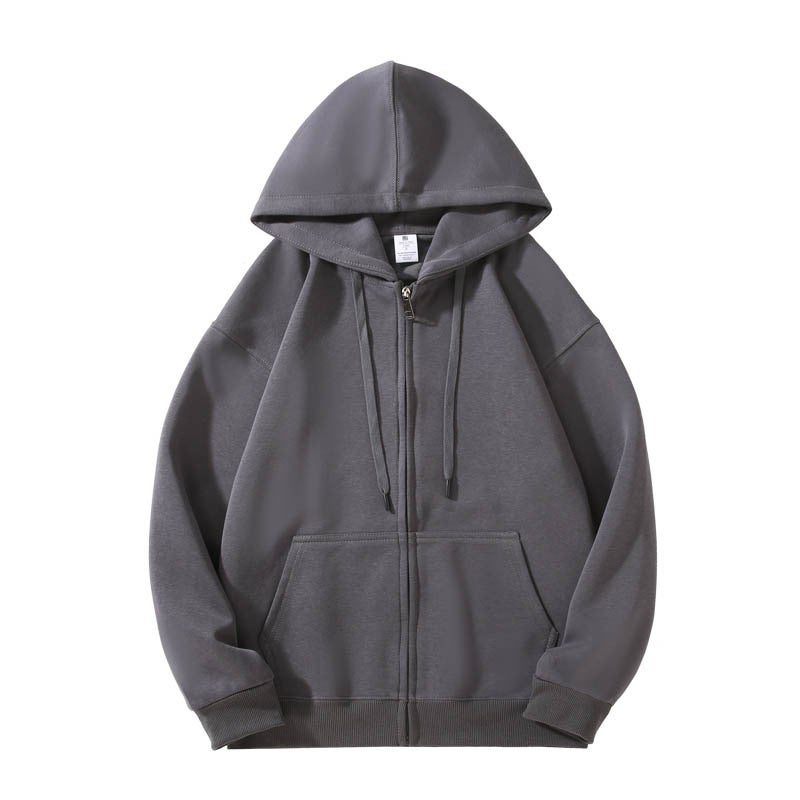 300G Fabric Cotton Single Zipper Hooded Sweater Cardigan Shoulder Loose Version Casual Printable Logo - Image 1